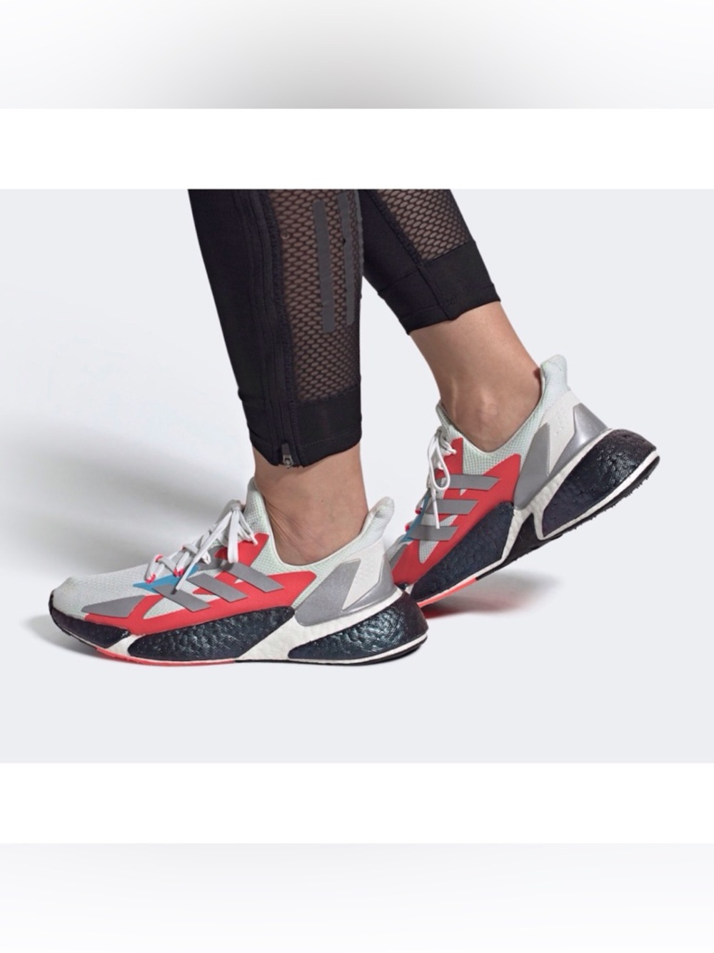 Adidas X9000L4 Crystal White/Silver Metallic/Signal Green Size 9.5